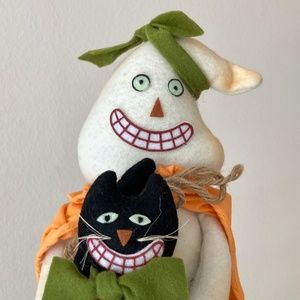 Halloween Ghost Cat Soft Figure 13" High Felt Fabric Boo Sign Farmhouse Decor